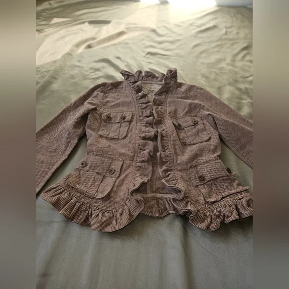 Vintage  Nick & Mo  Ruffled micro-check Dusty Rose Jacket Size S - Picture 6 of 11